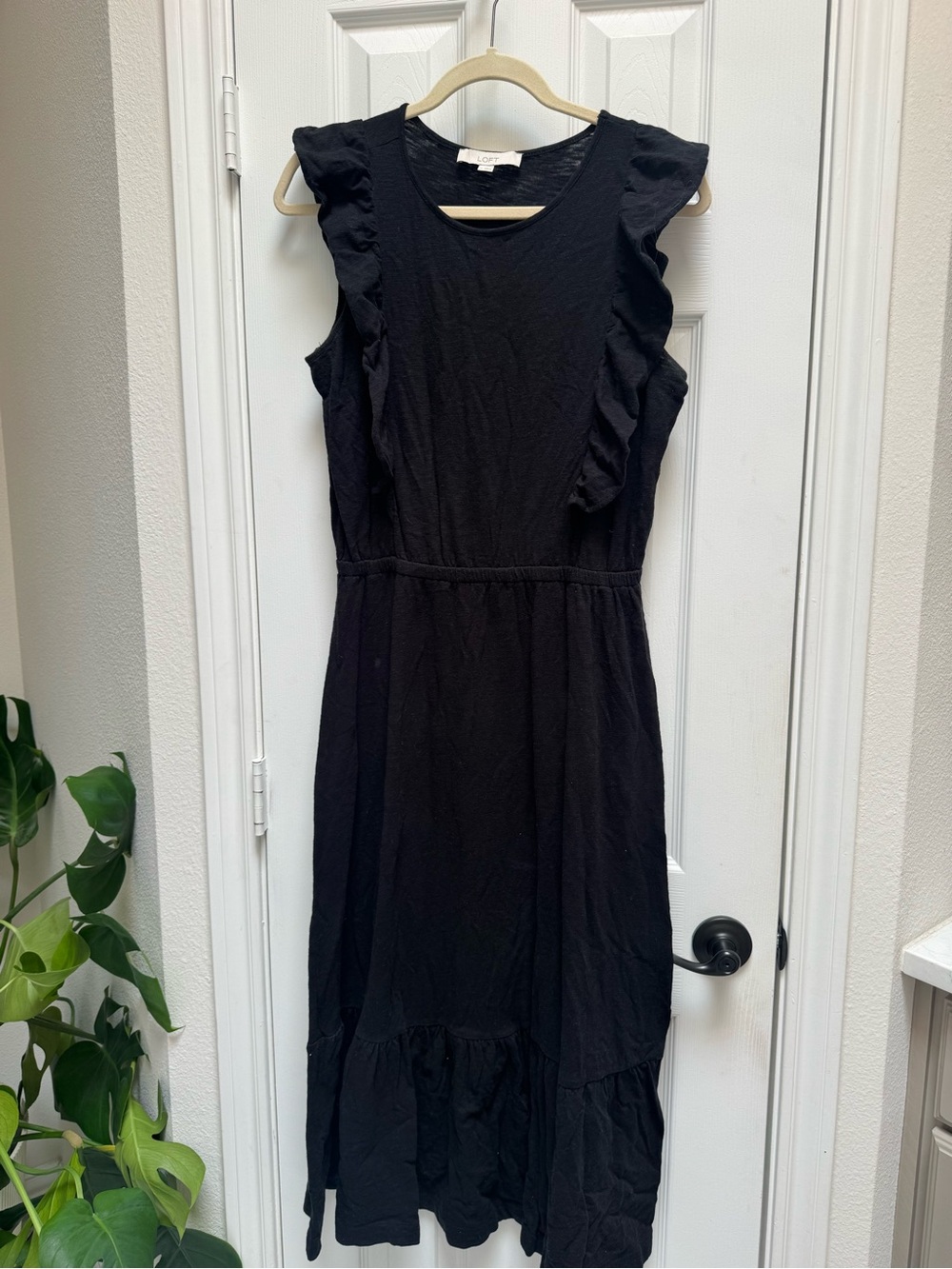 Loft Black Ruffle Midi Dress